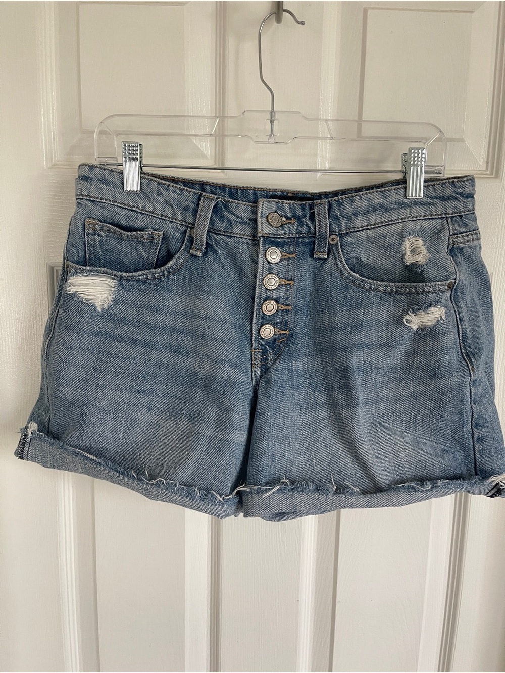 Lucky Brand Light Blue Distressed Button-Fly Jean Shorts